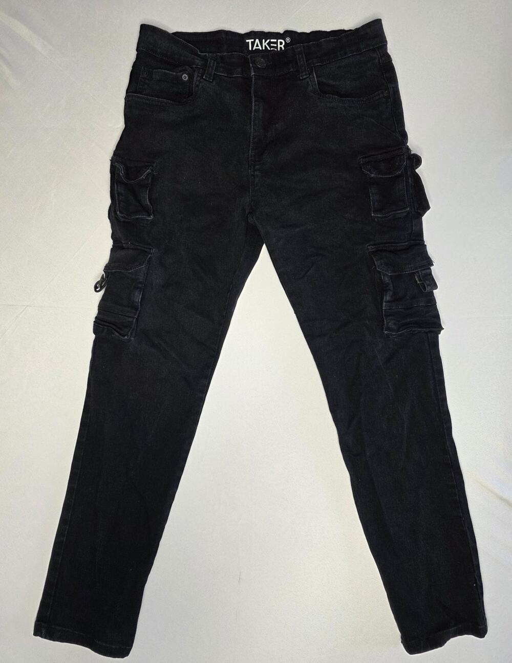 Taker Black Denim Cargo Jeans Size 34